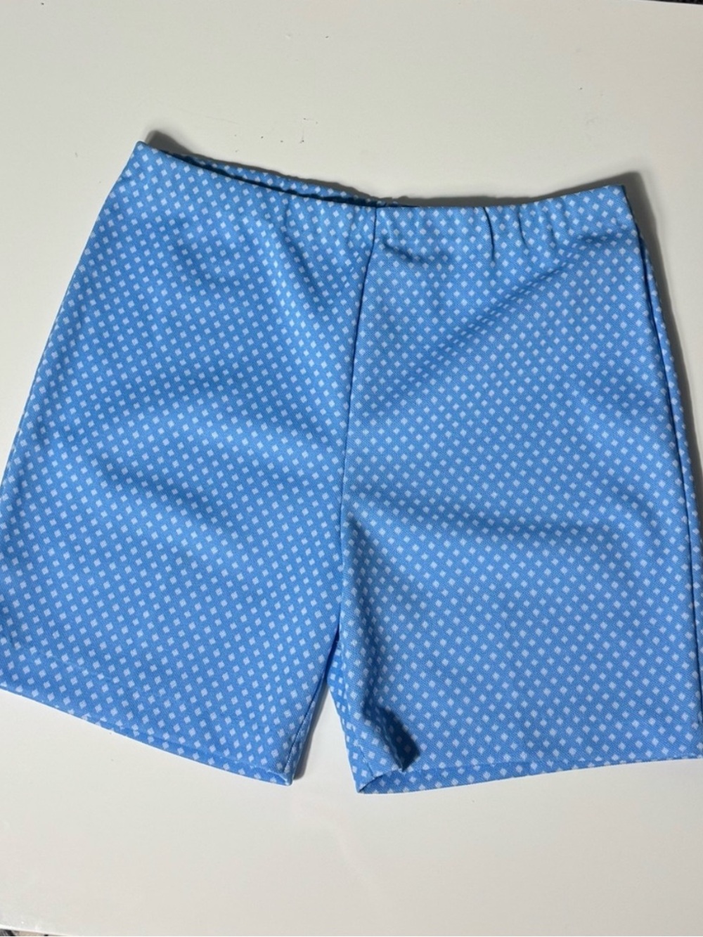 Vintage 60 70 Light Blue Polka Dot diamond print High-Waist Short Bermuda summer